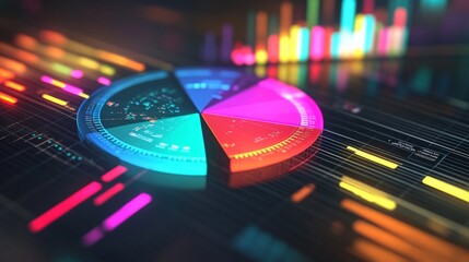 Fototapete - Close-up of a D pie chart with interactive elements, including hover effects and clickable segments, illustrating a sophisticated data presentation.