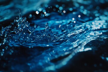 Wall Mural - close-up of water droplet impact, creating concentric ripples and splashes.