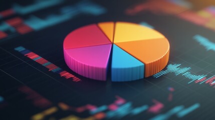 Poster - Detailed shot of a D pie chart with rotating segments, illustrating a dynamic data analysis with a focus on individual data points and their proportions.