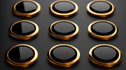 Group of Black and gold buttons design with premium gradient color in elements. Set of Luxury special shapes web IU buttons. and collection of metallic sheen at the center