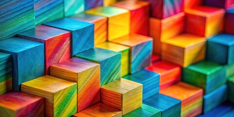Aufkleber - A vibrant collection of colorful wooden blocks arranged in a complex, three-dimensional pattern