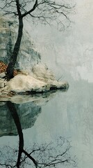 Wall Mural - Misty Lake Reflection: A Serene Landscape