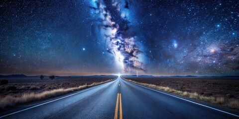 Wall Mural - asphalt highway under a breathtaking night sky with the milky way