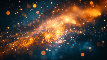 Wall Mural - Sparkling celestial scene with swirling orange and blue particles in the night sky