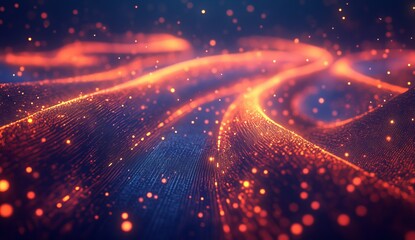 Wall Mural - Abstract glowing particles flowing in wave.