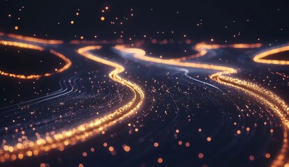 Wall Mural - Abstract glowing particles flowing like rivers in dark space.