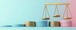 © ZpongXED - A balanced scale sits above colorful stacks of coins, symbolizing finance, justice, and economic balance.