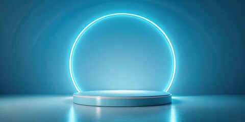 Poster - Abstract Cylindrical Display Platform with Glowing Neon Circle