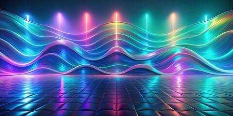 Aufkleber - Abstract Vibrant Waves Illuminated by Neon Lights Reflecting on a Polished Floor
