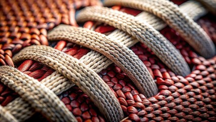 Aufkleber - Close-up view of intricate woven textile texture with contrasting beige and red threads