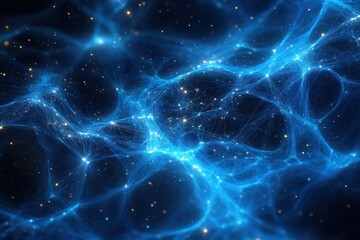 Wall Mural - abstract visualization of a neural network with glowing blue connections and nodes in a cosmic space