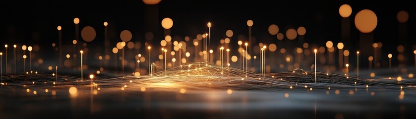 Wall Mural - abstract digital landscape with glowing lights and fiber optic cables in a futuristic technology con