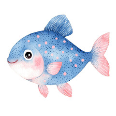 Wall Mural - Cute watercolor fish with blue and pink polka dots