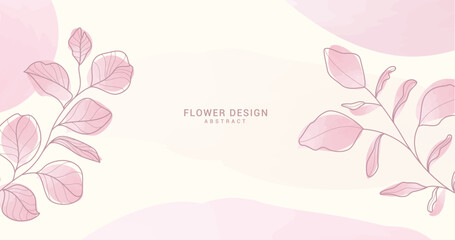 Wall Mural - spring flower abstract clipart background. flowers and leaves in pink watercolor drawing for greetin