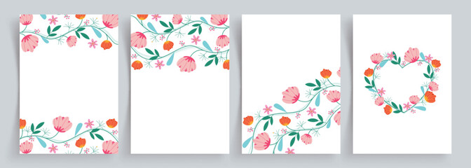 Wall Mural - flowers drawing greetings card clipart set. spring flower template in watercolor paint style for inv