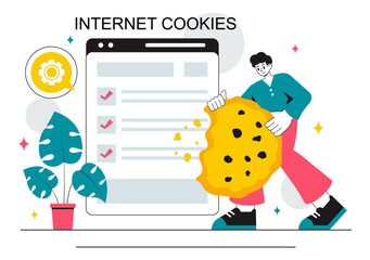Wall Mural - Internet Cookies Technology Vector Illustration Featuring Tracking Cookie Records of User Browsing Activities on a Website in a Flat Background