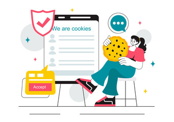 Wall Mural - Internet Cookies Technology Vector Illustration Featuring Tracking Cookie Records of User Browsing Activities on a Website in a Flat Background