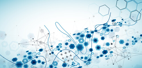 Fototapete - Abstract hexagon background with plexus effect for design works. Vector illustration