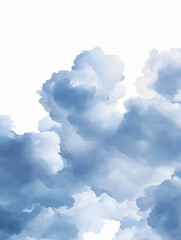 Wall Mural - pale blue watercolor clouds background, fluffy, spread out clouds in darker shades of blue