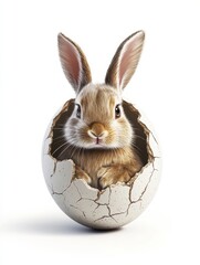 Wall Mural - Illustration of a rabbit inside a cracked easter egg on a white background