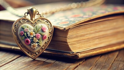 Vintage Heart Pendant on Antique Book