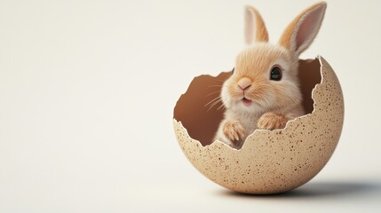 Wall Mural - Illustration of a bunny inside a cracked egg with empty callouts on a white background