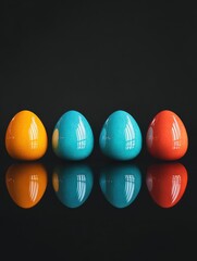 Wall Mural - Colorful Easter eggs lined up side by side on a trendy black background.