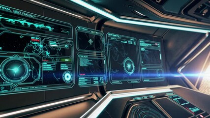 Fototapete - Exploring futuristic control panels in a high-tech spaceship environment with dynamic displays and advanced technology