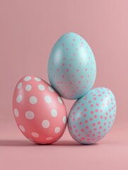 Wall Mural - 3D Illustration. Easter eggs with different patterns on pastel color isolated background. Happy Easter concept.