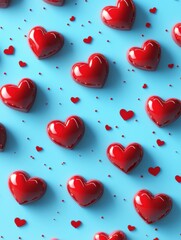 Sticker - Red Hearts on a Blue Background