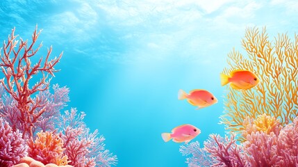 Wall Mural - world wildlife and flora day concept, ethereal coral reef with colorful fish in a vibrant underwater