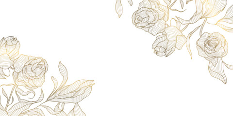 Wall Mural - vector gold on white flowers frame, roses luxury pattern, floral blossom elegant design background, 
