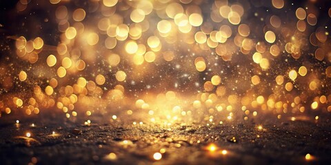 Leinwandbilder - A dark background with a layer of gold glitter and sparkling bokeh lights creating a magical atmosphere