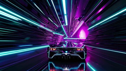 Leinwandbilder - Fast car racing through a futuristic neon tunnel with vibrant lights and reflections