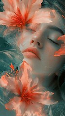 Sticker - Dreamy Woman with Flowers: Surreal Portrait Photography