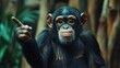 © Duskcraft - Young Chimpanzee Points Finger Curious Gaze Jungle Background