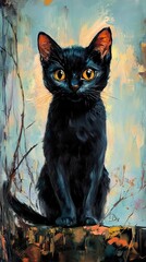 Wall Mural - Black Cat Portrait: A captivating feline artwork