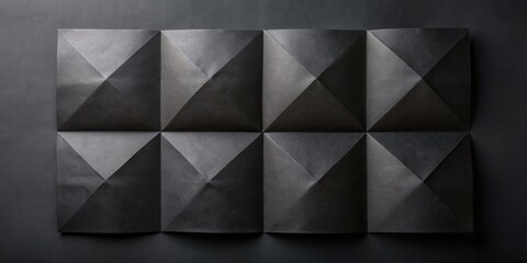 Aufkleber - A geometric pattern of folded black paper squares on a dark background, creating a minimalist and abstract design.