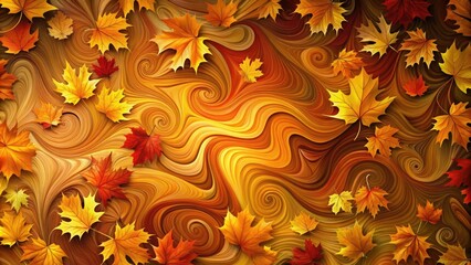 Wall Mural - A abstract pattern of swirling shapes in shades of orange, yellow, and red reminiscent of fallen leaves and autumnal landscapes, outdoors, abstract, fall, nature