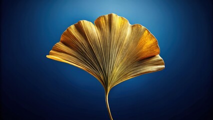 Aufkleber - A single golden leaf against a backdrop of deep blue, showcasing the intricate veins and delicate texture of this ancient plant.