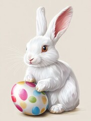 Wall Mural - Happy White Rabbit Painting Easter Egg Vector Illustration