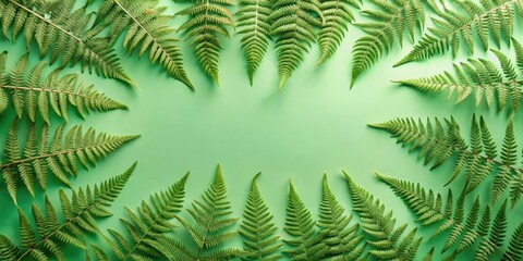 Aufkleber - A vibrant green background featuring a symmetrical frame of lush fern fronds, creating a natural and organic design.
