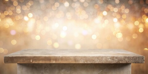Leinwandbilder - A Stone Tabletop Against A Warm, Sparkling Background With Abstract Bokeh Lights