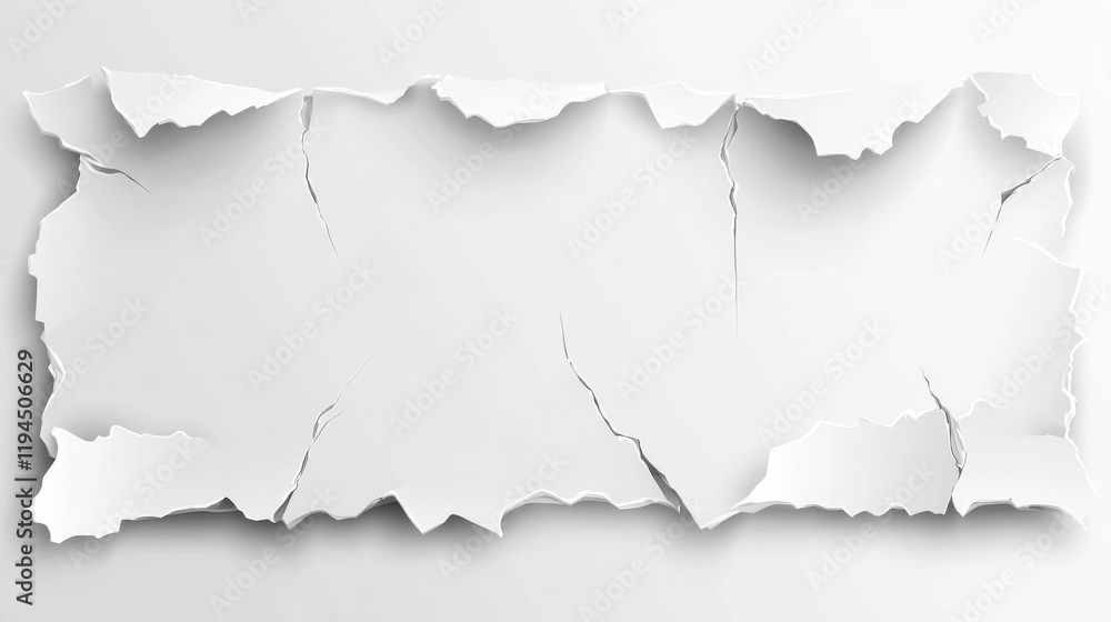 Torn paper roll. White rip page edge with hole. Realistic reveal sheet ...