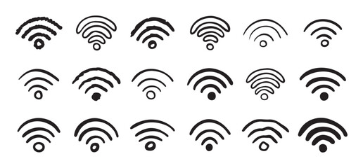 Canvas Print - Hand drawn wifi icon set. doodle wi fi sign collection. Drawing Wi-Fi