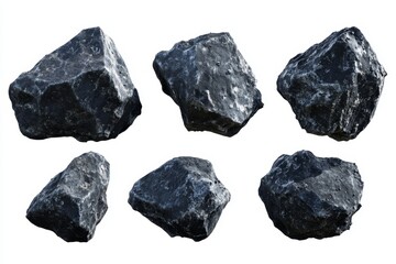 Wall Mural - Six dark grey rocks isolated on white background.