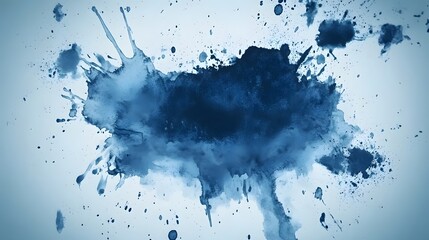 Wall Mural - Abstract Blue Ink Splashes Watercolor Art