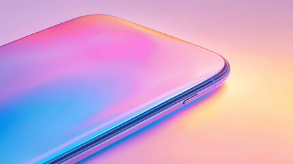 Phone with a blue and purple screen is shown on a yellow background