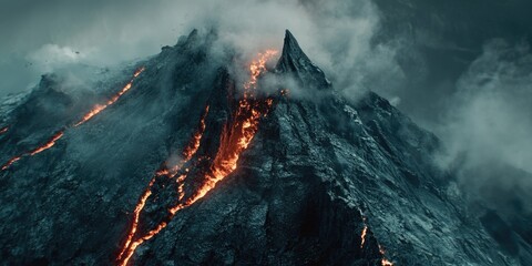 Wall Mural - epic volcanic eruption with cloudy sky and fire