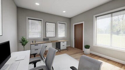 Wall Mural - A white office with a desk and two chairs